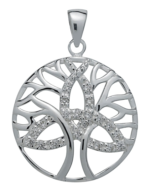 Brilliant Silver Trinity Tree of Life Pendant for Unity